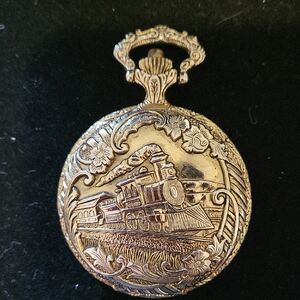 Citron Gold Floral Train Design Pocket Watch